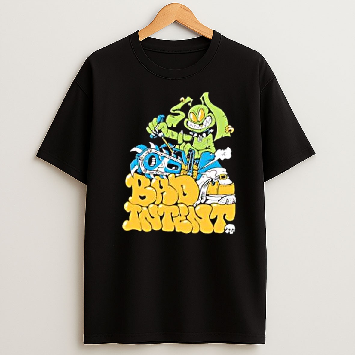 Original Goblin Ear Piercing Spiked Collar Green Creature Starting A Chainsaw Bad Intent T Shirt