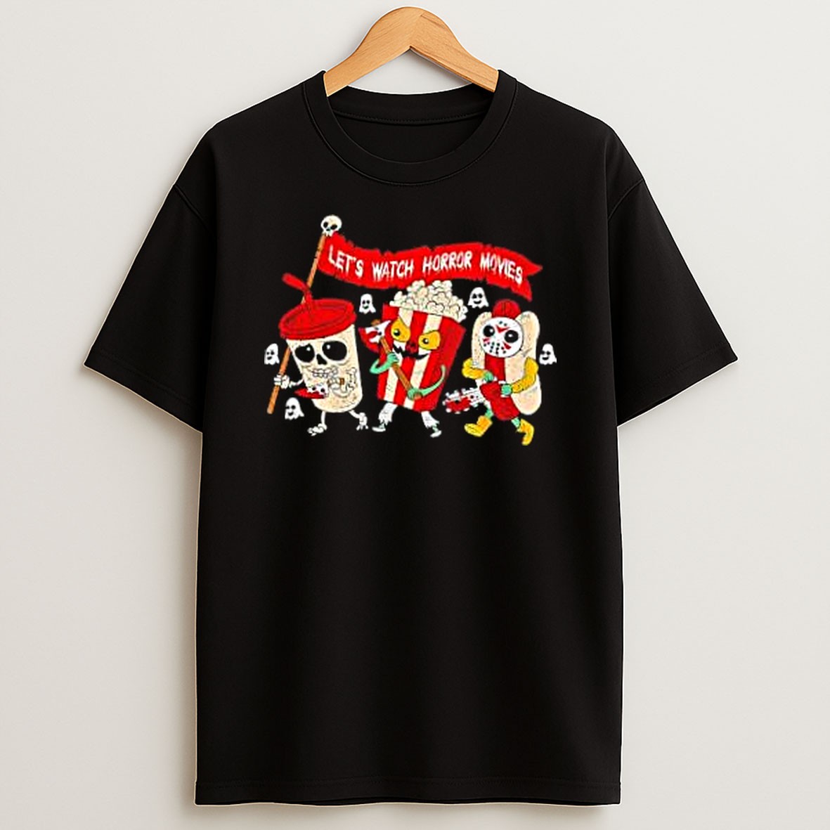 Original Horror Movie Slasher Villains Snacks Halloween Movie Night Lets Watch Horror Movies T Shirt