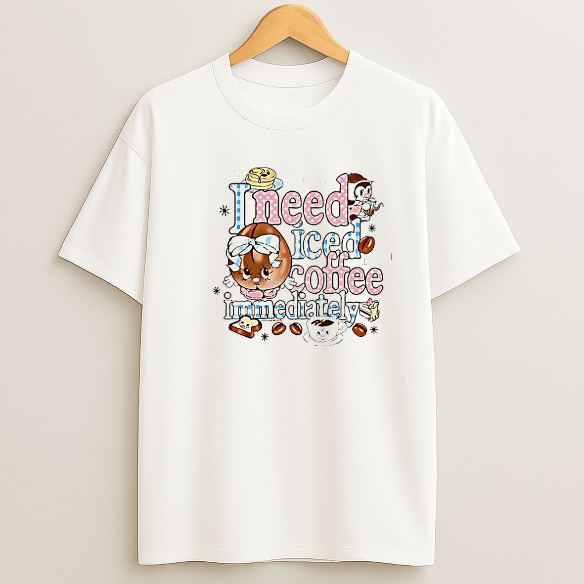 Original I Need Iced Coffee Immediately Coffee Pancakes T Shirt