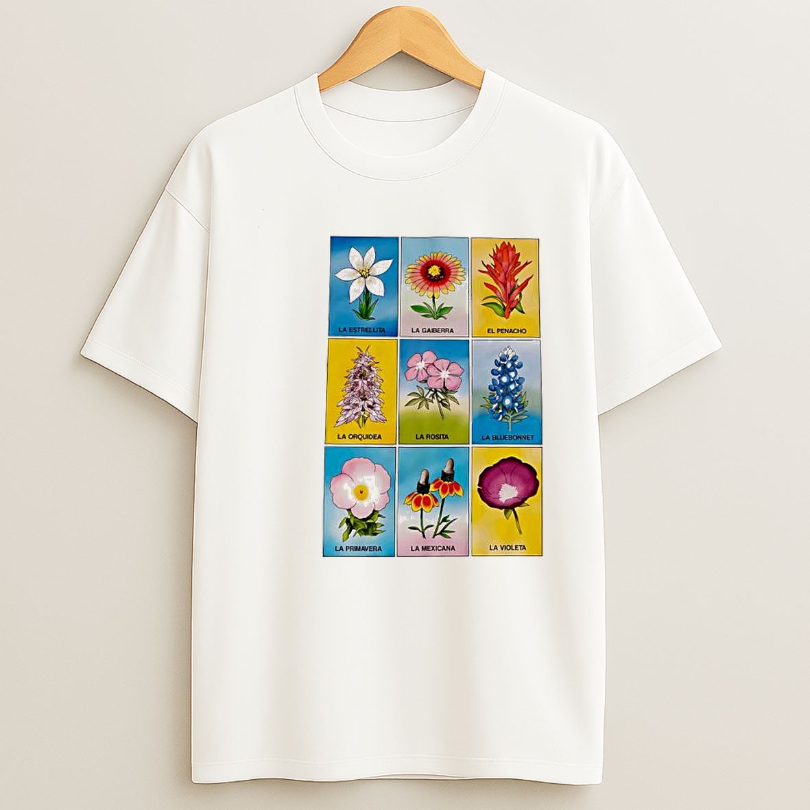 Original Loteria Flowers La Estrellita La Gaiberra El Penacho La Orquidea La Rosita T Shirt