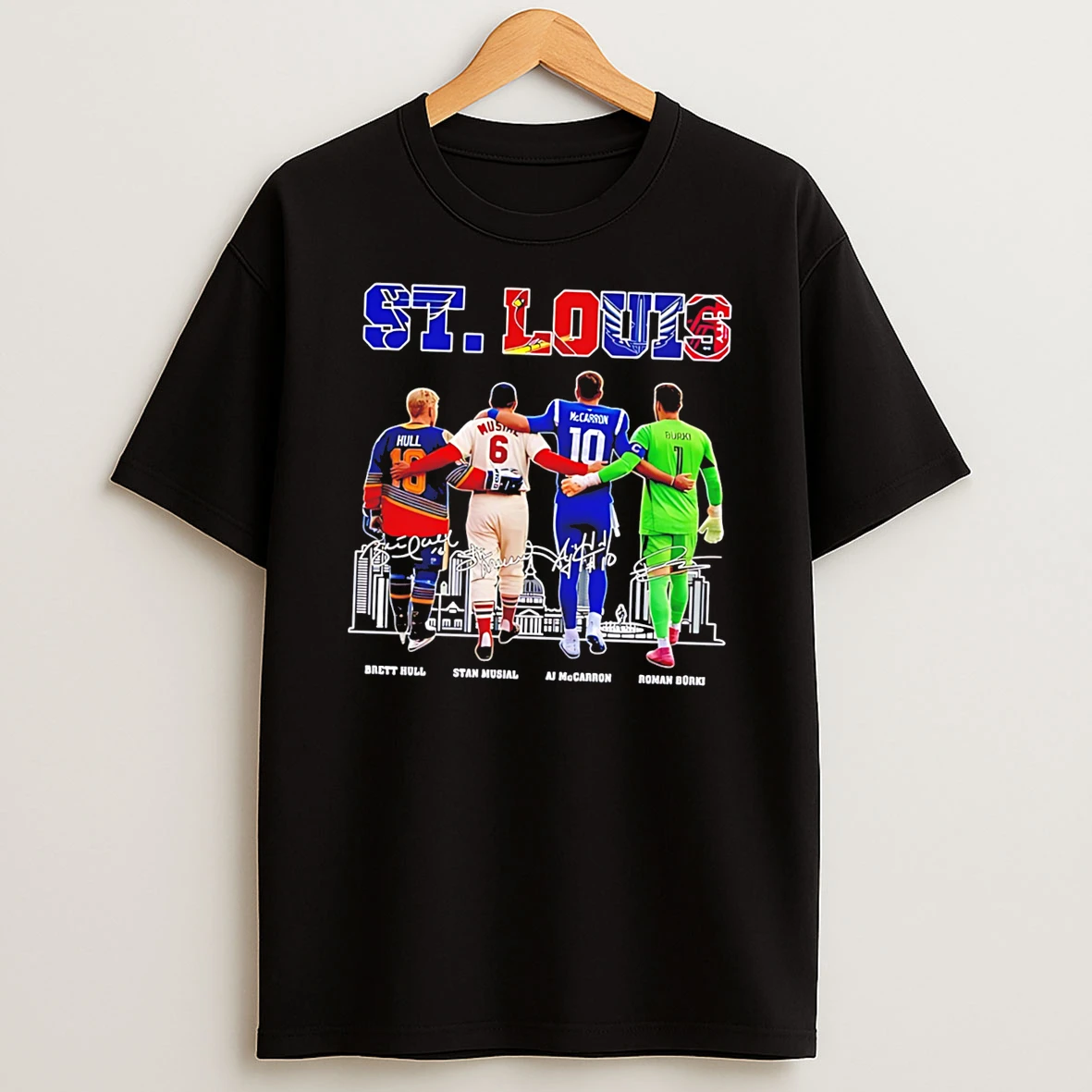 St Louis Sports Brett Hull Stan Musial Skyline Signature Tee Tshirt Hoodie