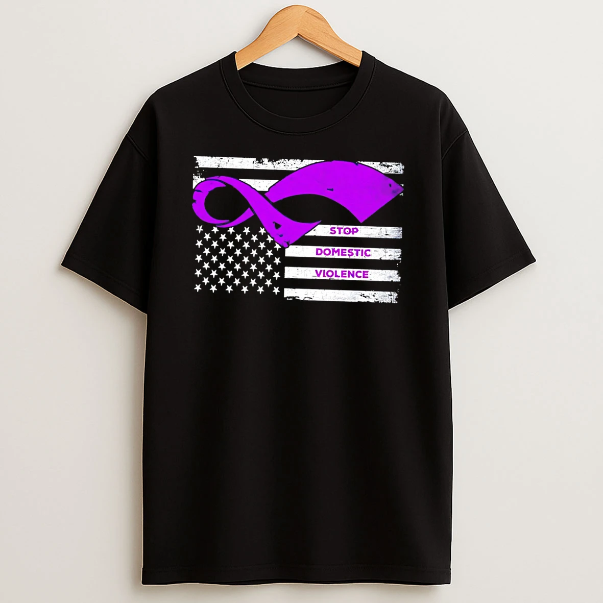 Stop Domestic Violence Purple Ribbon America Flag Tee Tshirt Hoodie