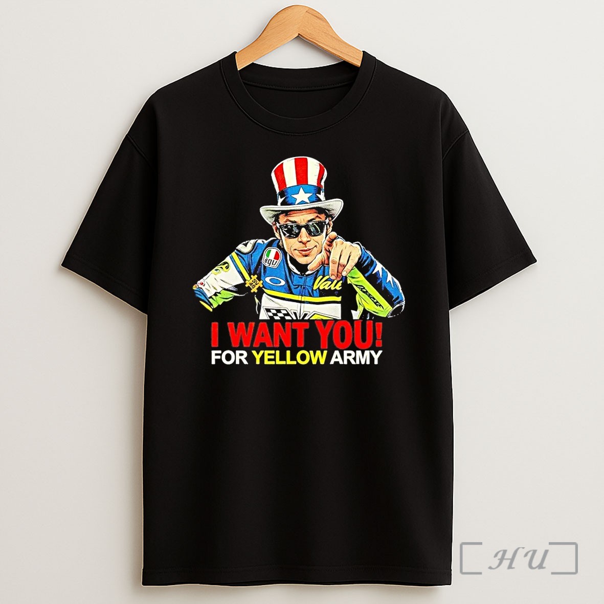 Valentino Rossi Uncle Sam I Want You For Yellow Army T Shirt