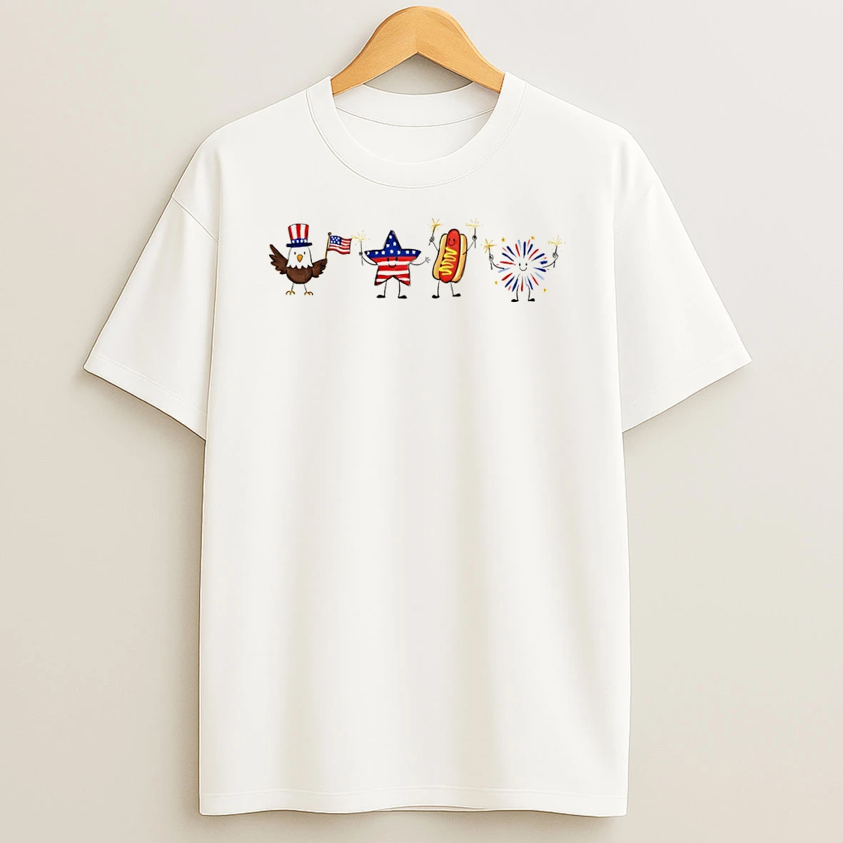 Bald Eagle Star Hot Dog And Firework Celebrate The American Holiday Cartoon 4th Of July Tshirt Hoodie