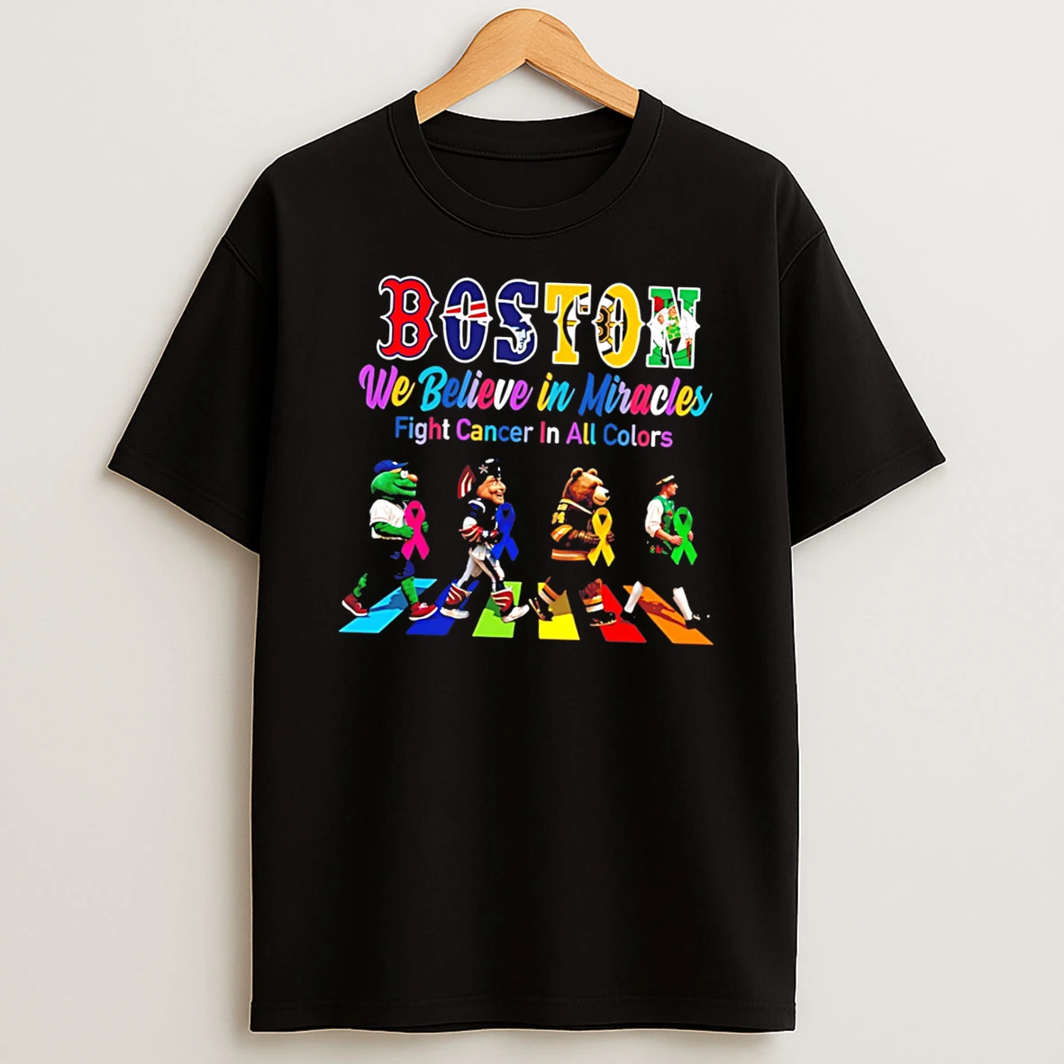 Boston Sports We Believe In Miracles Fight Cancer On All Colors Abbey Road Tee Tshirt Hoodie
