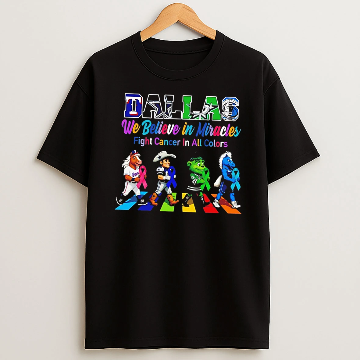 Dallas Sports We Believe In Miracles Fight Cancer On All Color Abbey Road Tee Tshirt Hoodie