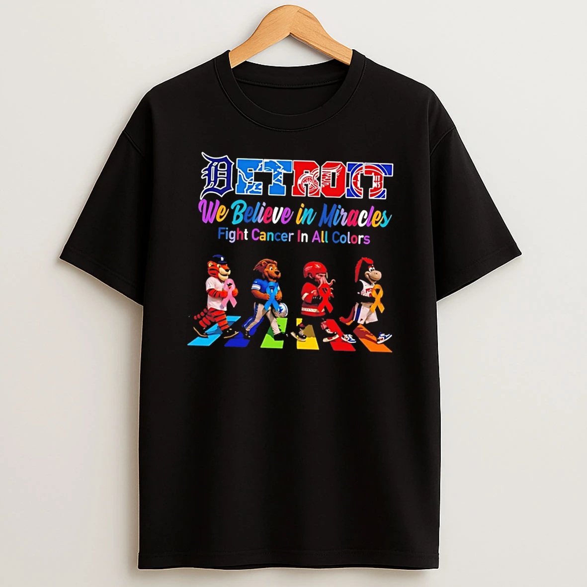 Detroit Sports We Believe In Miracles Fight Cancer On All Colors Abbey Road Tee Tshirt Hoodie