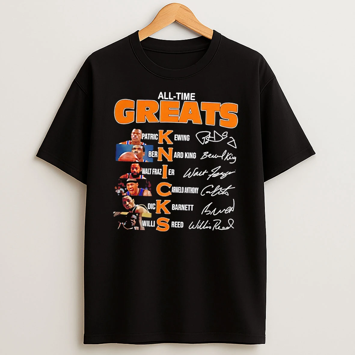 New York Knicks All Time Greats Team Members Collage Signature Tee Tshirt Hoodie