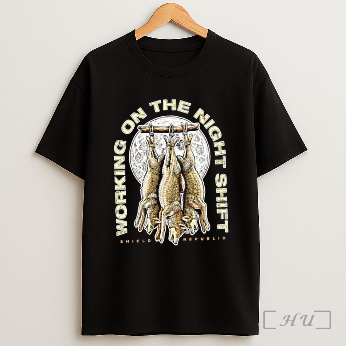 Officials Coyotes Hunting Theme Working On The Night Shift Shield Republic Shirt