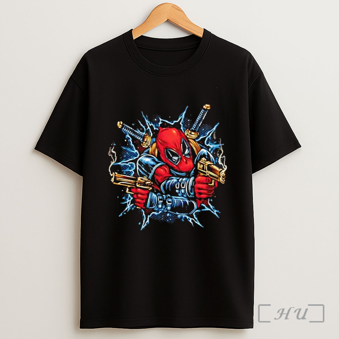 Officials Deadpool Marvel Comics Action Character Dual Pistol And Katana Swordsmen Shirt