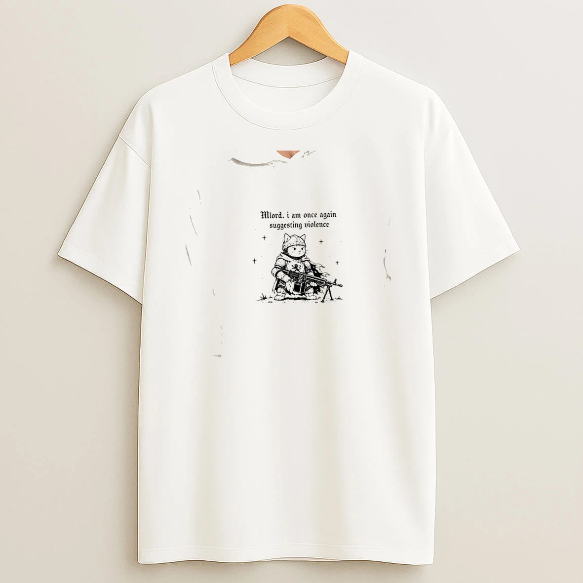 Officials Medieval Cat Knight Machine Gun Mlord I Am Once Again Suggesting Violence Premium T Shirt Sweatshirt Hoodie