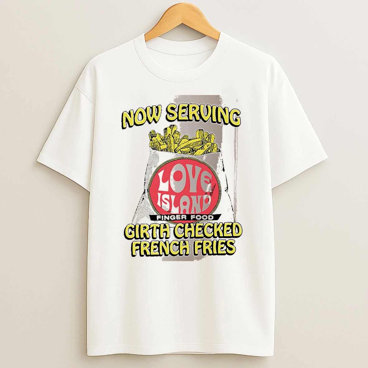 Officials Now Serving Love Island Finger Food Girth Checked French Fries White Premium T Shirt Sweatshirt Hoodie