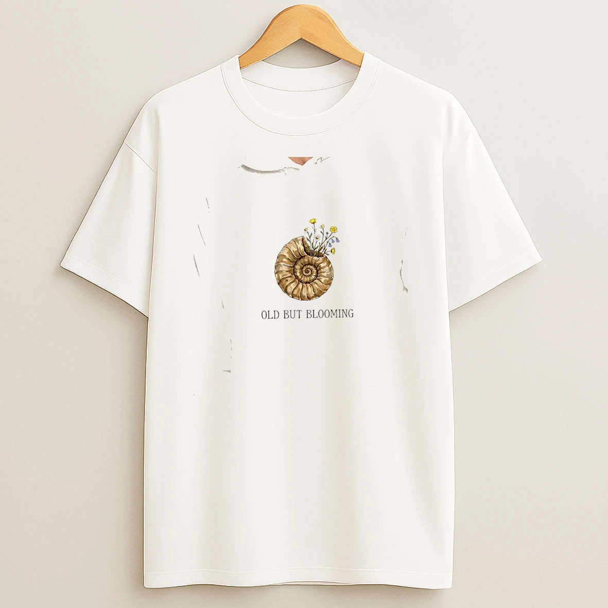 Officials Old But Blooming Ammonite Fossil With Wildflowers Floral Nature Premium T Shirt Sweatshirt Hoodie