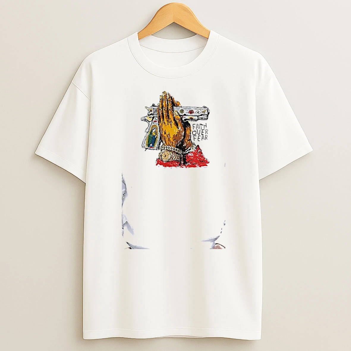 Officials Our Lady Of Guadalupe Praying Hands Gun Faith Over Fear Premium T Shirt Sweatshirt Hoodie
