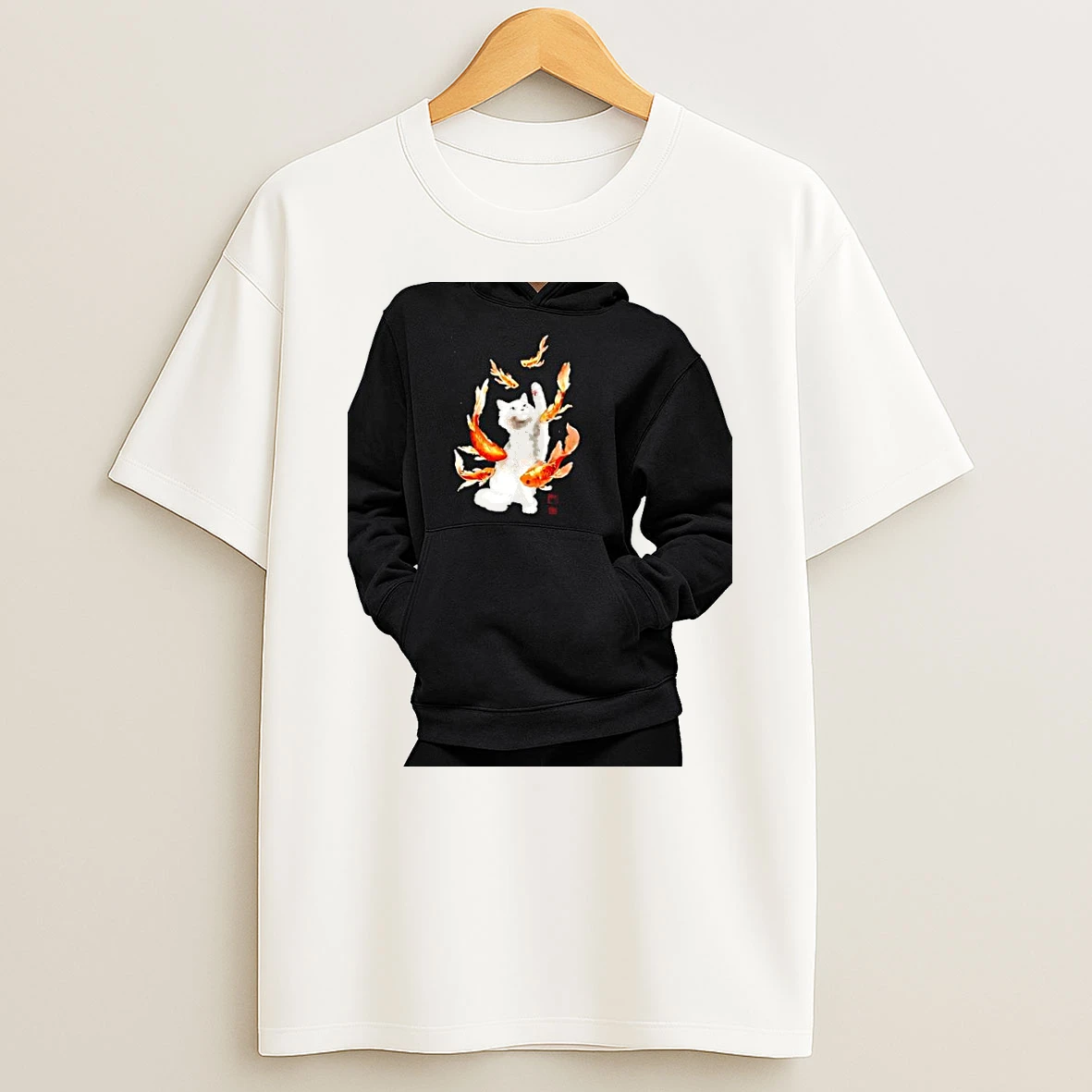 Officials Playful White Cat Goldfish Art Premium T Shirt Sweatshirt Hoodie