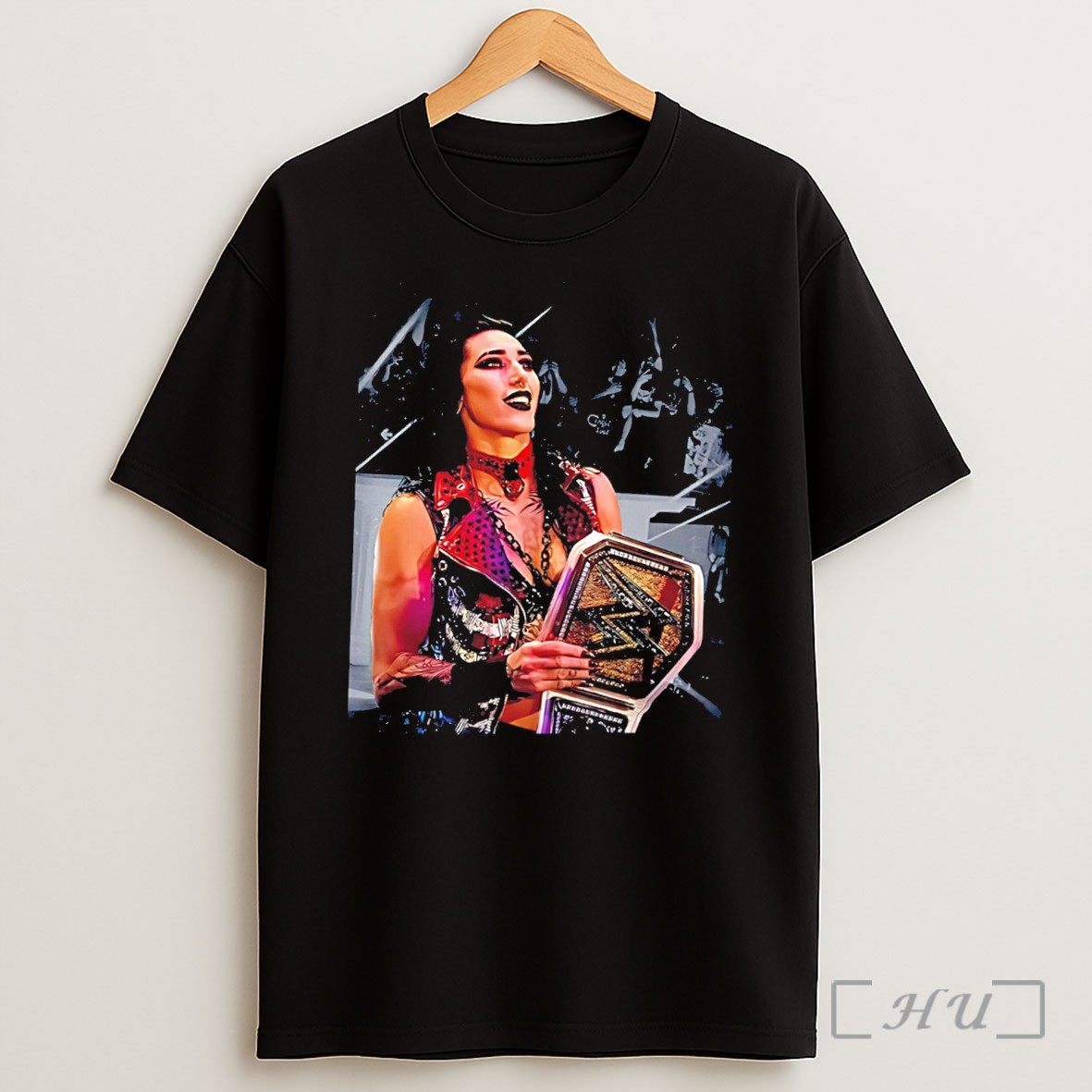 Officials Wwe4u Rhea Ripley Holding Championship Belt Illustration Tee Shirt