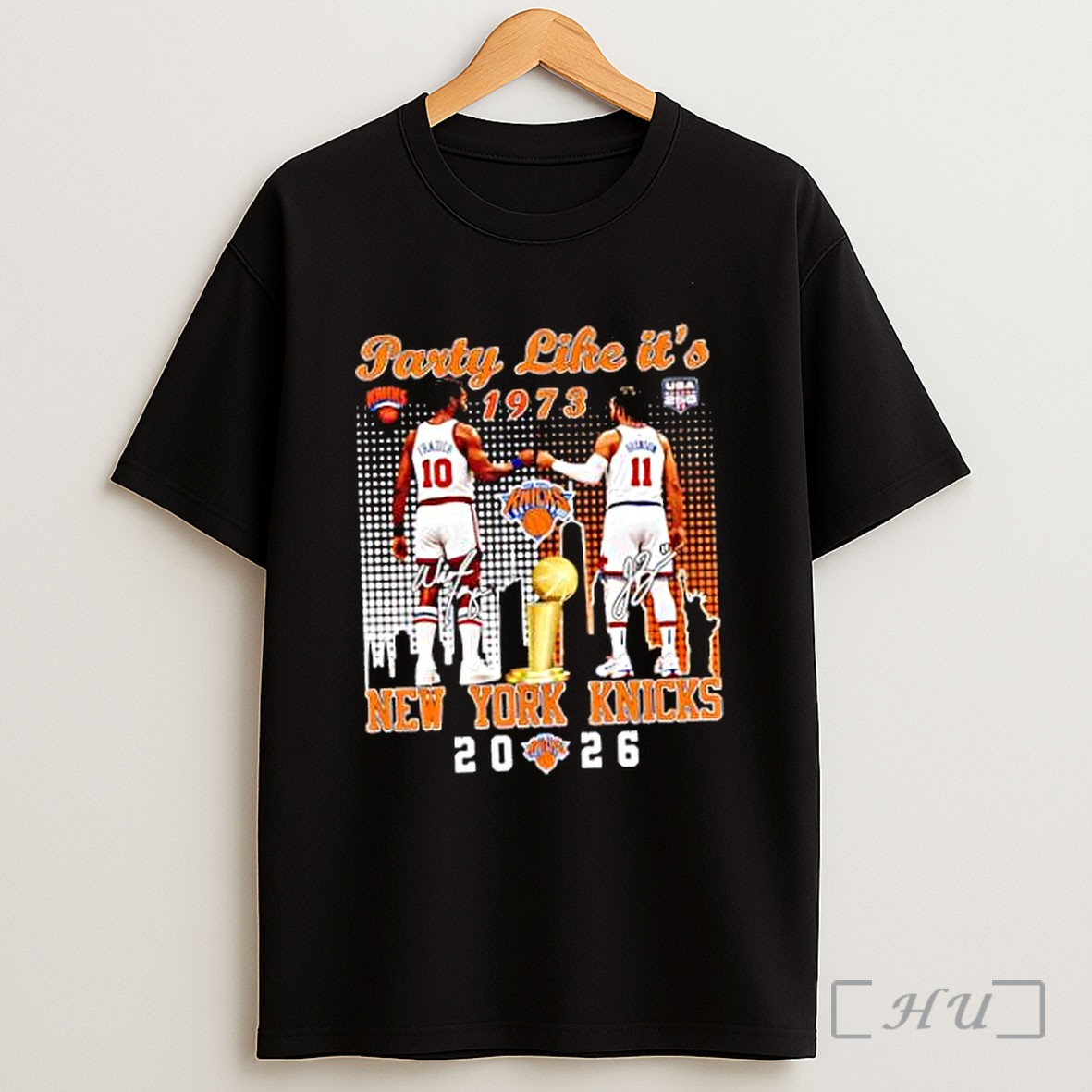 Officials Walt Frazier And Jalen Brunson New York Knicks Party Like It Is 1973 2026 Nba Signature Shirt