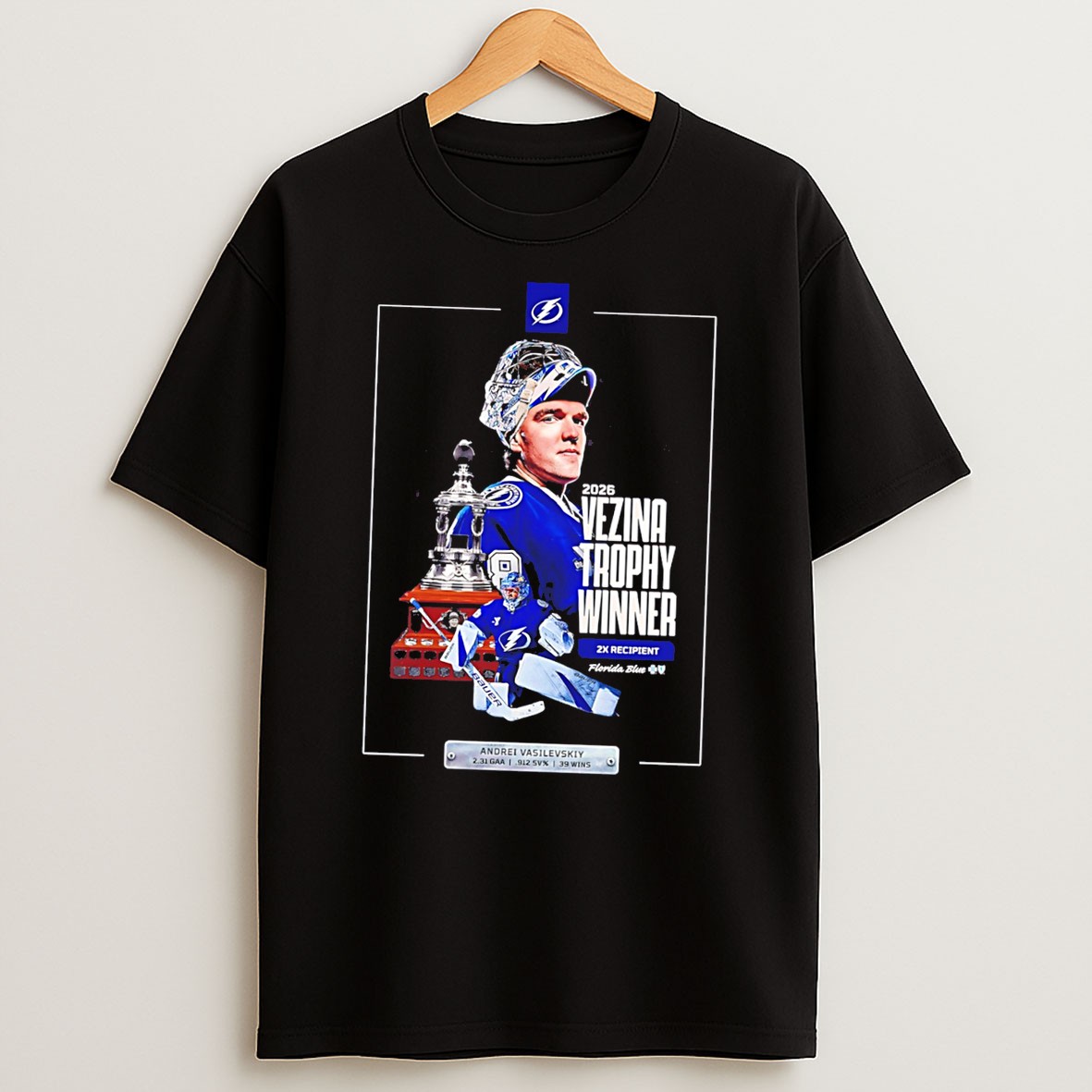 Original 2026 Vezina Trophy Winner Tampa Bay Lightning Andrei Vasilevskiy Tee T Shirt