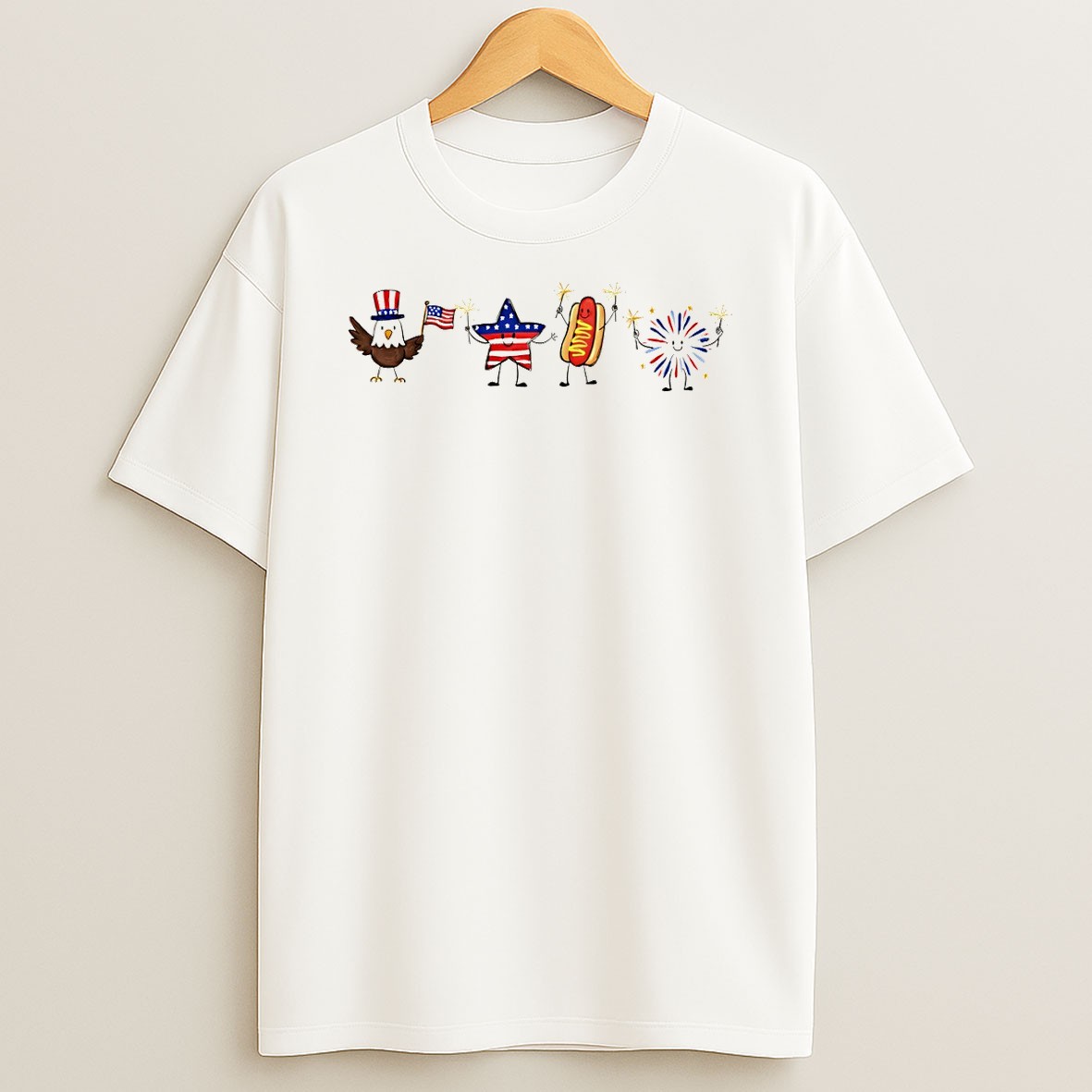 Original Bald Eagle Star Hot Dog And Firework Celebrate The American Holiday Cartoon 4th Of July T Shirt