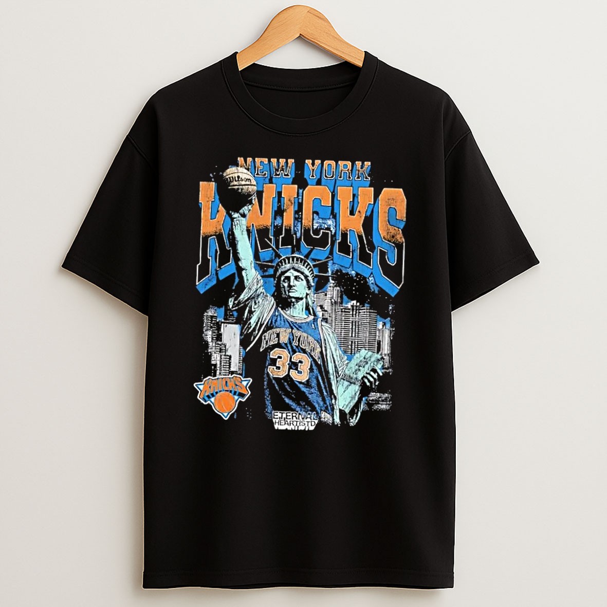 Original Eternal Heart Std Statue Of Liberty Holding Basketball New York Knicks Black T Shirt