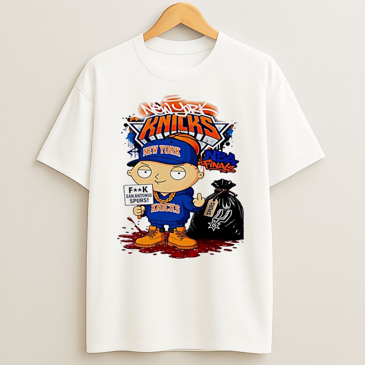 Original Family Guy Stewie Griffin New York Knicks Nba Finals F San Antonio Spurs White T Shirt