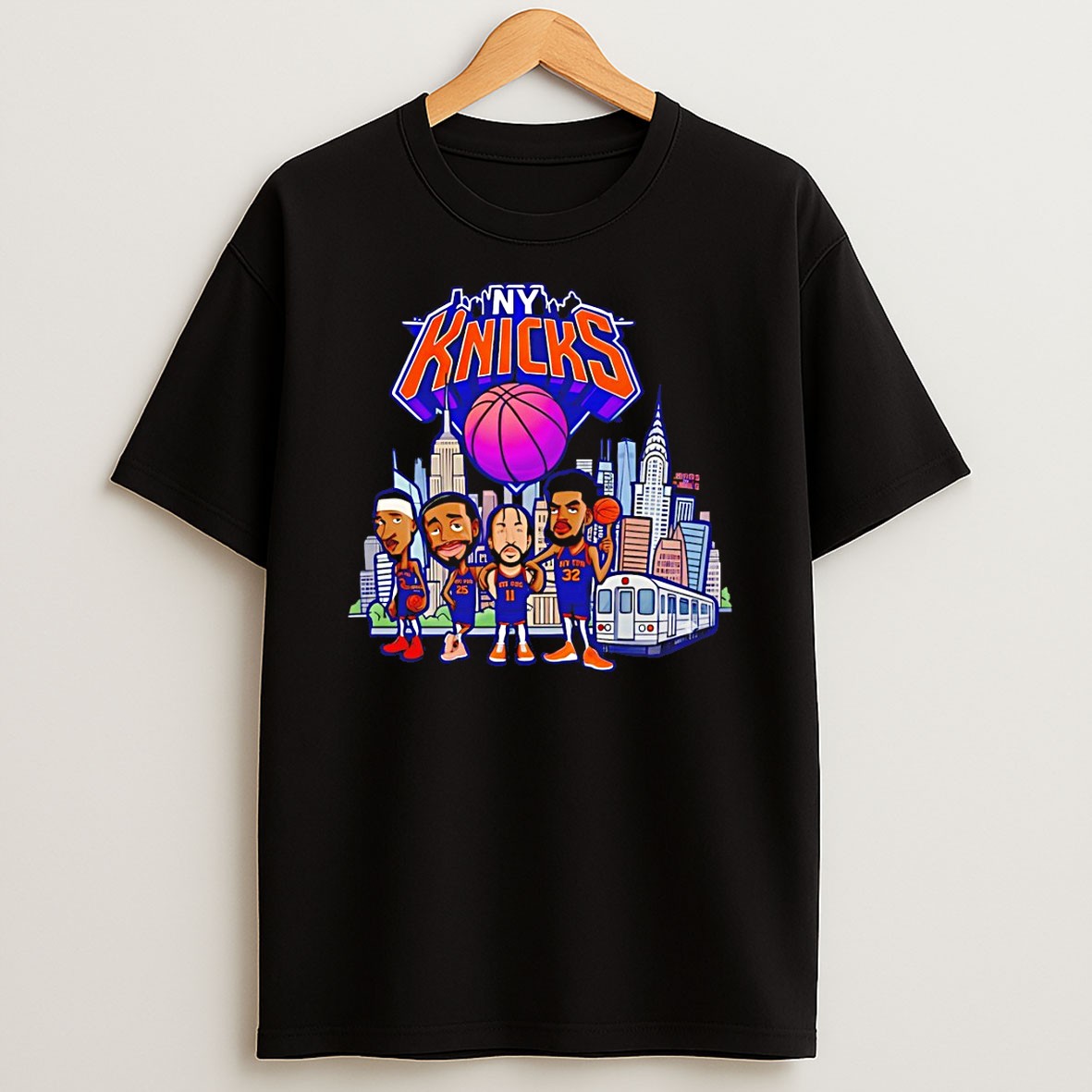 Original Jalen Brunson Karl Anthony Towns Josh Hart Cartoon City Skyline New York Knicks Basketball Nba 2026 T Shirt