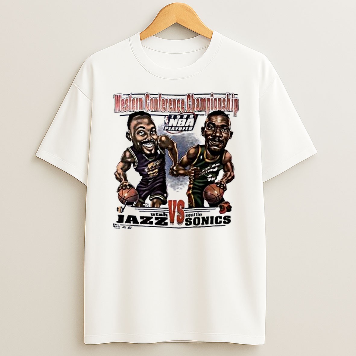 Original Karl Malone Utah Jazz Shawn Kemp Seattle 1996 Western Conference Playoffs Vintage T Shirt