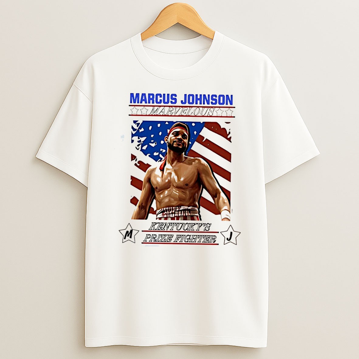 Original Marcus Johnson Marvelous Kentuckey Prize Fighter Mj Flag Tee T Shirt