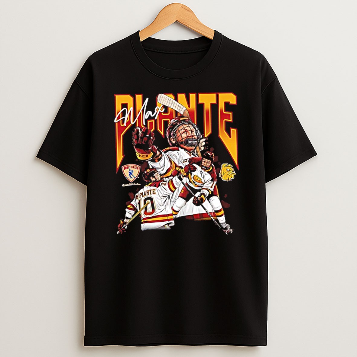 Original Max Plante Minnesota Duluth Bulldogs Mens Ice Hockey Signature T Shirt