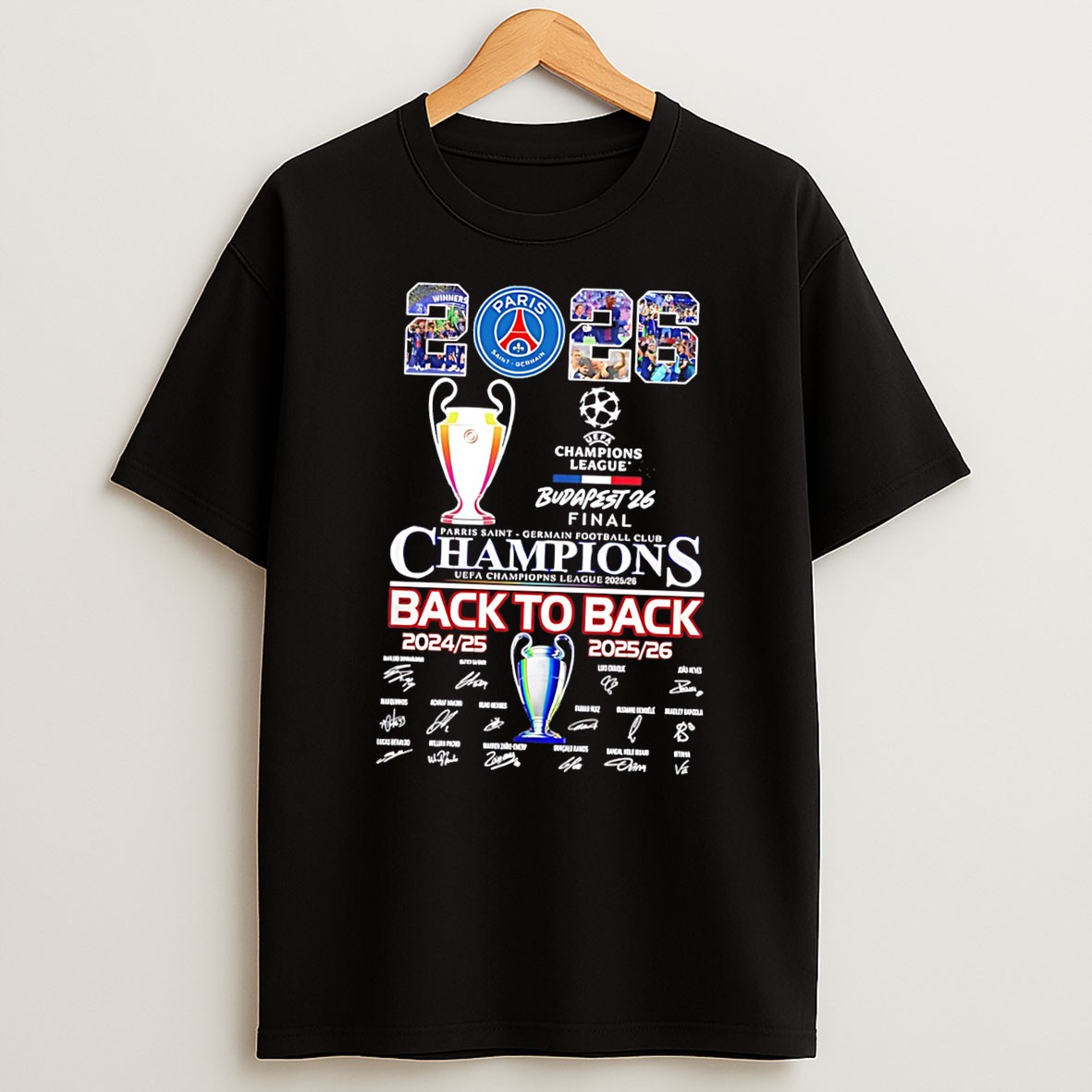 Original Paris Saint Germain 2026 Champions League Budapest 26 Final Back To Back Trophy Tee T Shirt