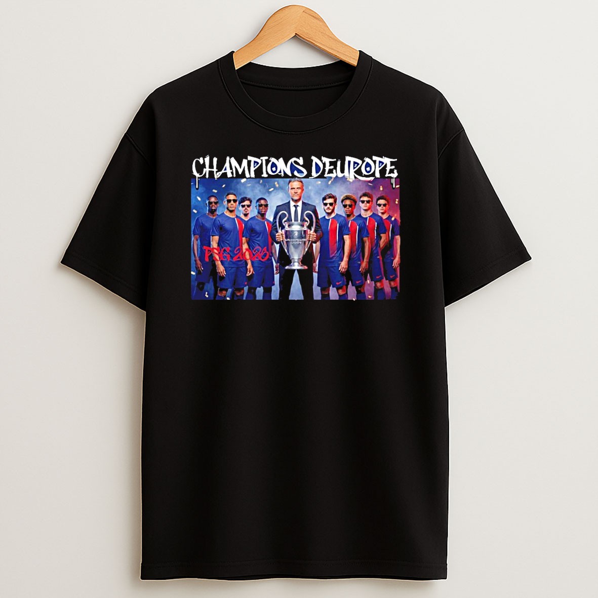 Original Paris Saint Germain Players With Coach Final Ucl 2026 T Shirt