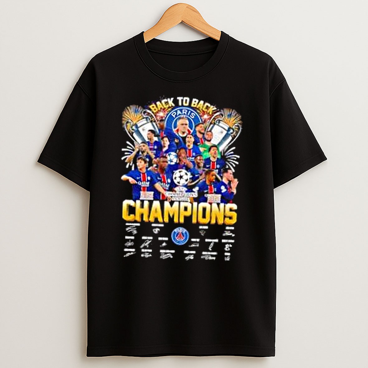 Original Paris Saint Germain Back To Back Champins League Champions Signature T Shirt
