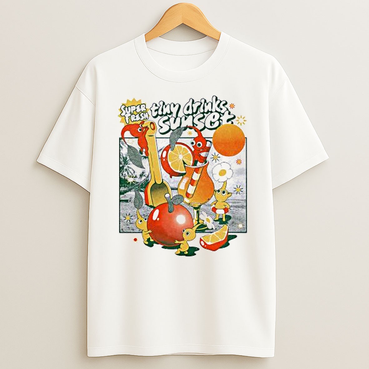 Original Pikmin Nintendo Super Fresh Tiny Drinks Sunset T Shirt