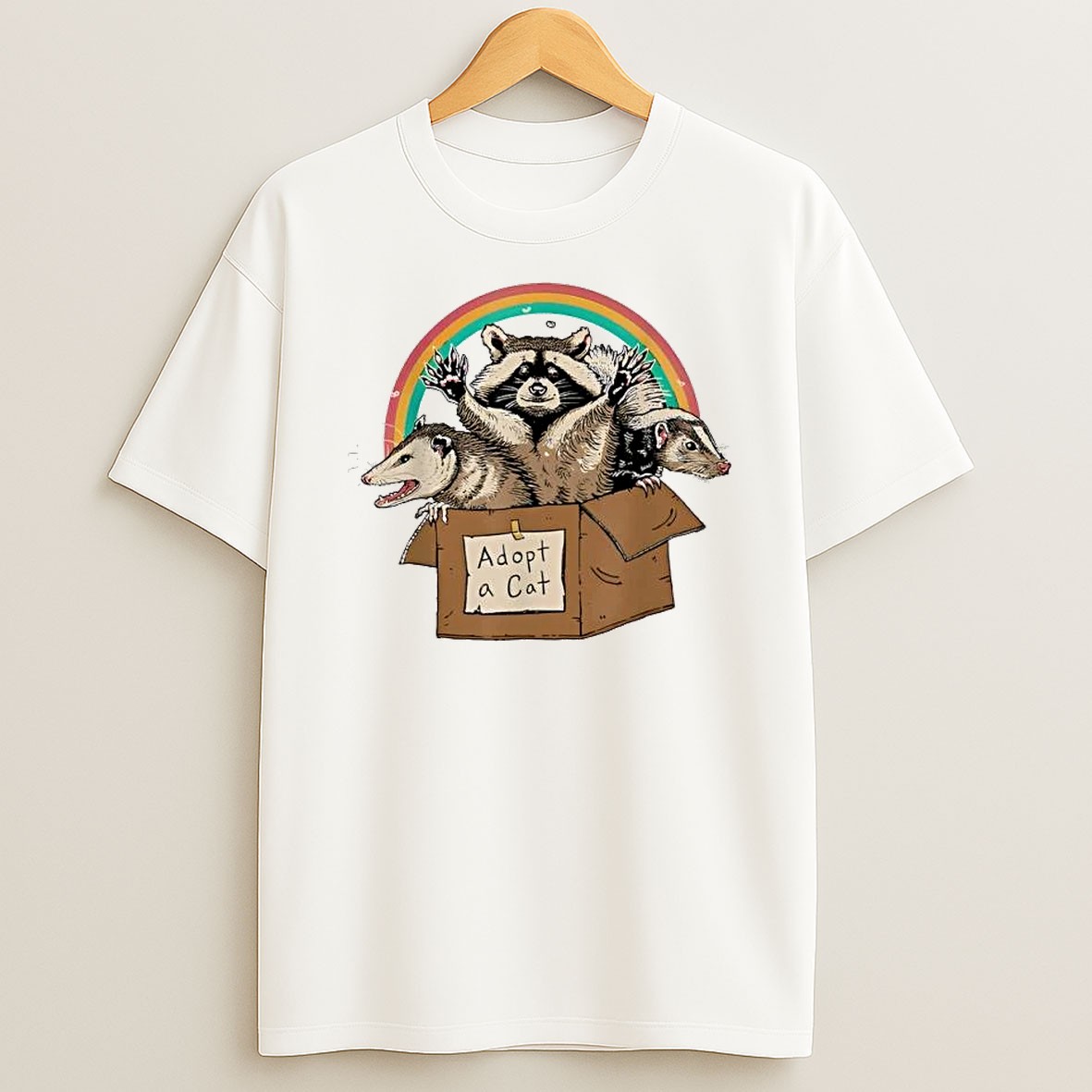Original Retro Adopt A Cat Forbidden Cats Raccoon Opossum T Shirt