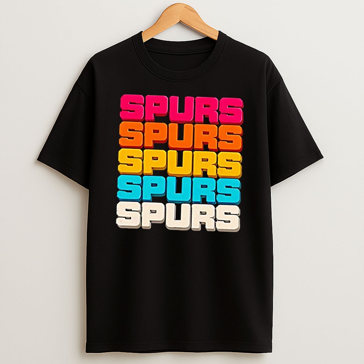 Original Retro Multi Color Spurs Word Black T Shirt