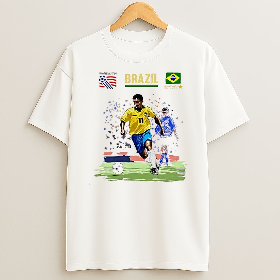 Original Romario Brazil National Team 1994 World Cup Soccer T Shirt