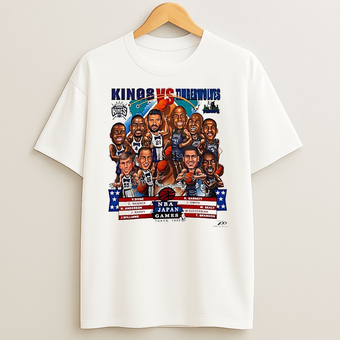 Original Sacramento Kings Vs Minnesota Timberwolves Nba Japan Games 1999 Caricature T Shirt