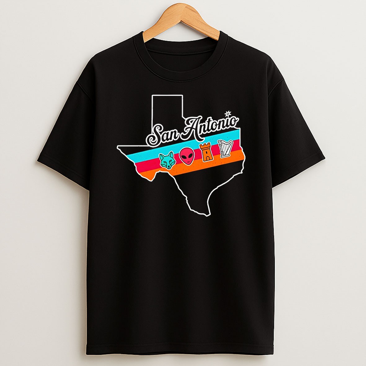 Original San Antonio Texas Map Fox Alien Castle Harper T Shirt