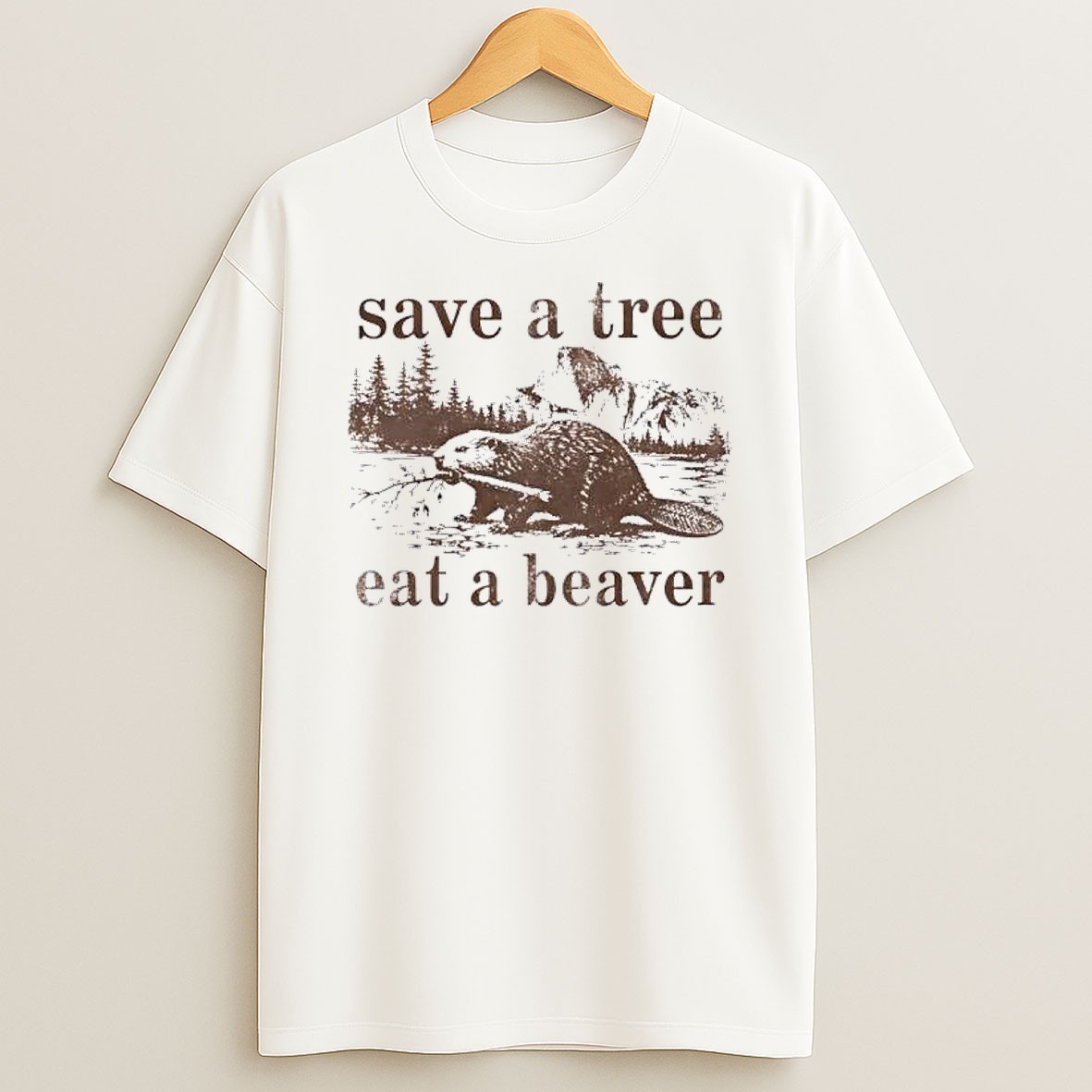 Original Save A Tree Eat A Beaver Vintage T Shirt
