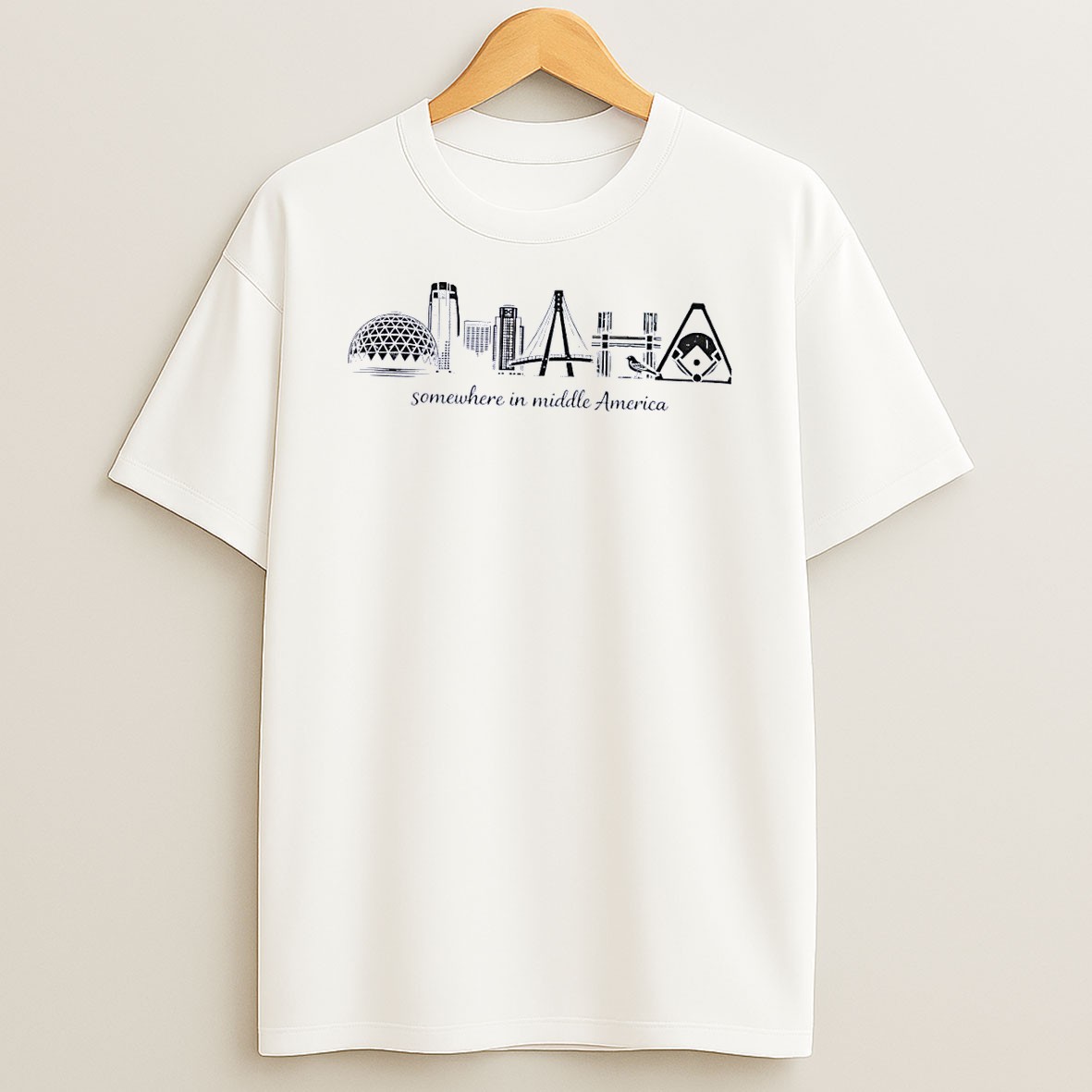 Original Somewhere In Middle America Omaha Skyline Bird Baseball White T Shirt