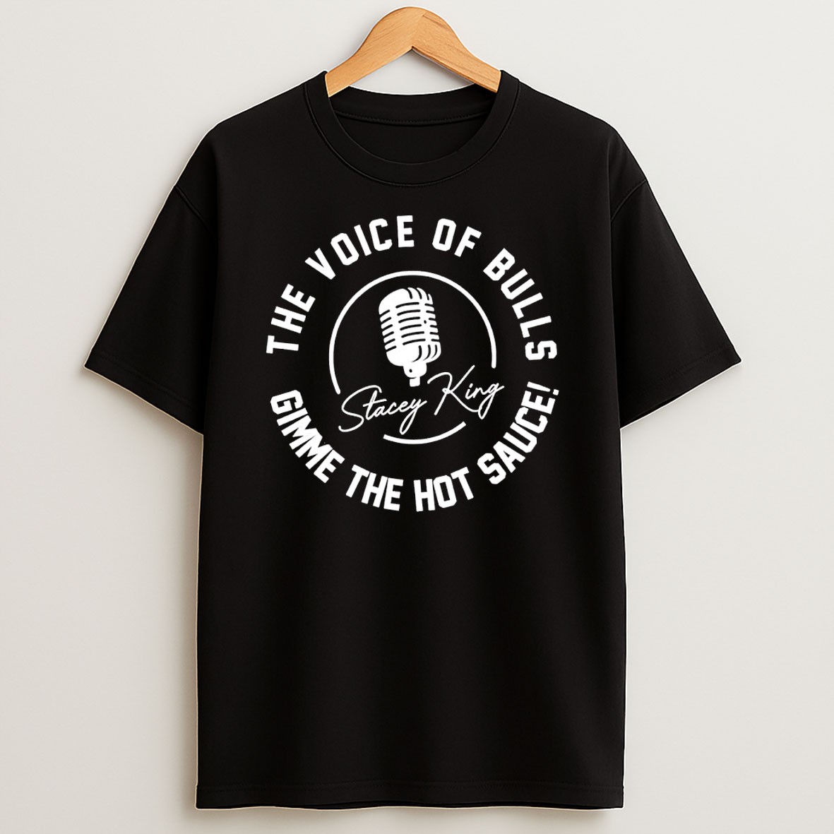 Original Stacey King Chicago Bulls The Voice Of Bulls Gimme The Hot Sauce Circle Logo T Shirt