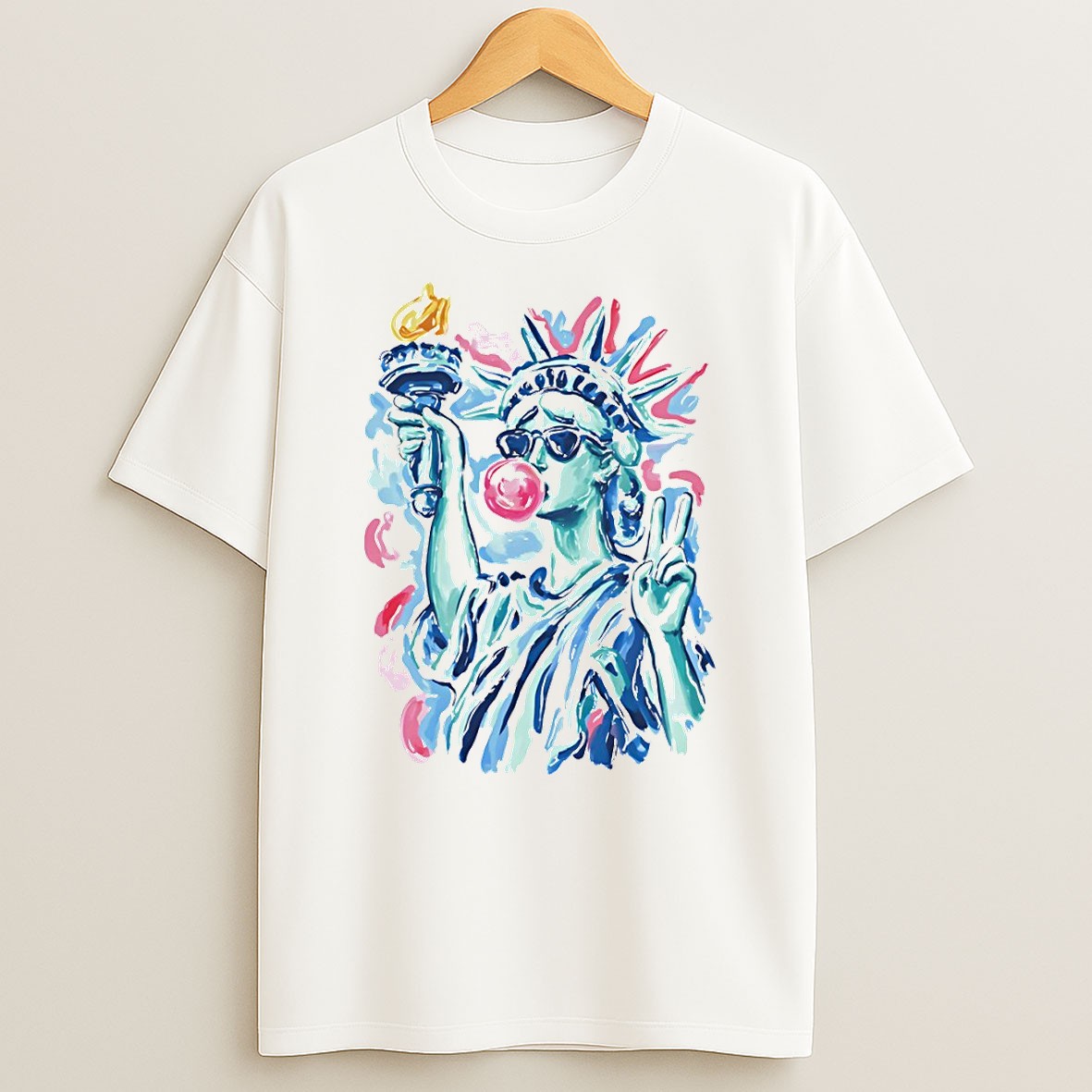 Original Statue Of Liberty Blowing Bubble Gum 4th Of July 250th Anniversary T Shirt