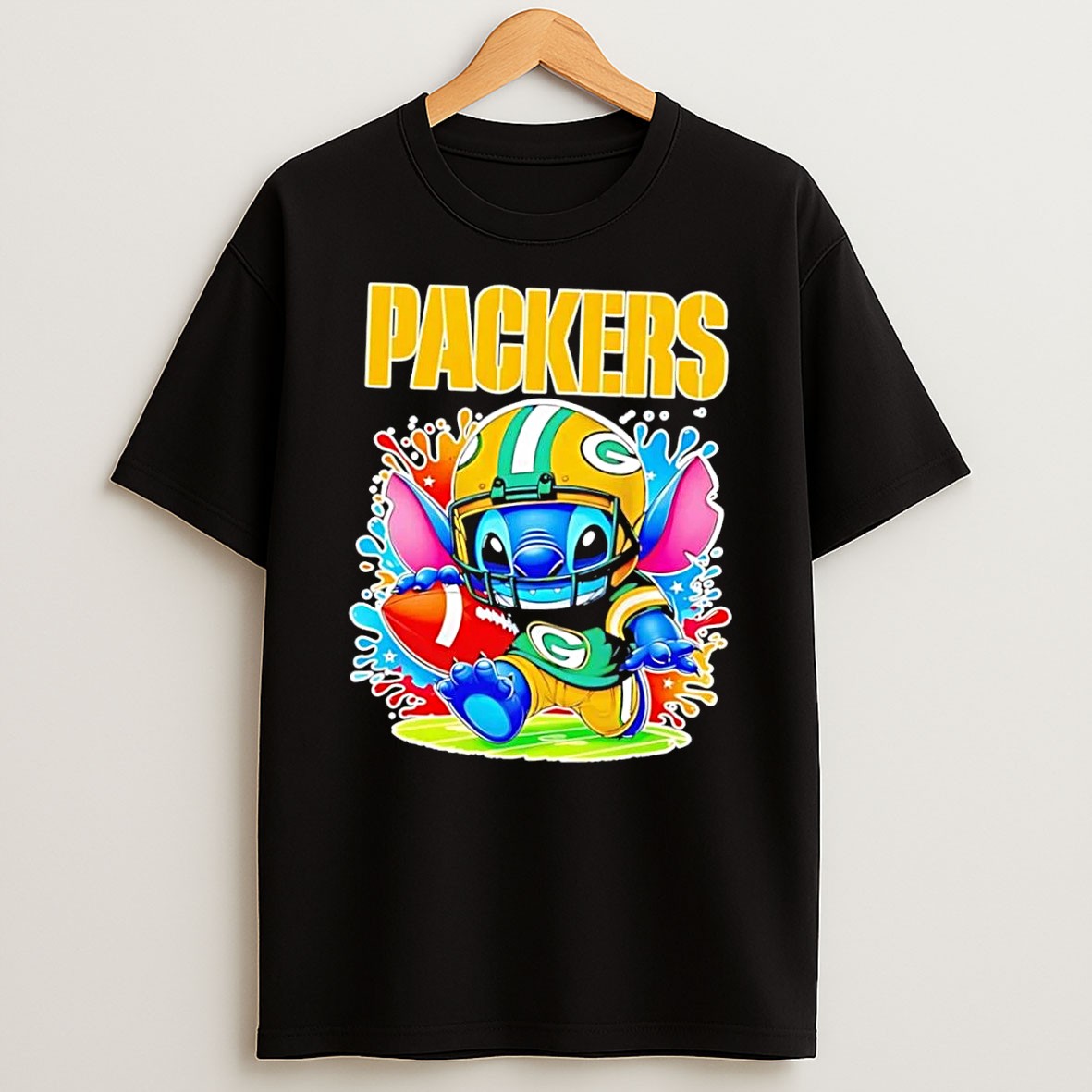 Original Stitch Running Green Bay Packers Football Black T Shirt