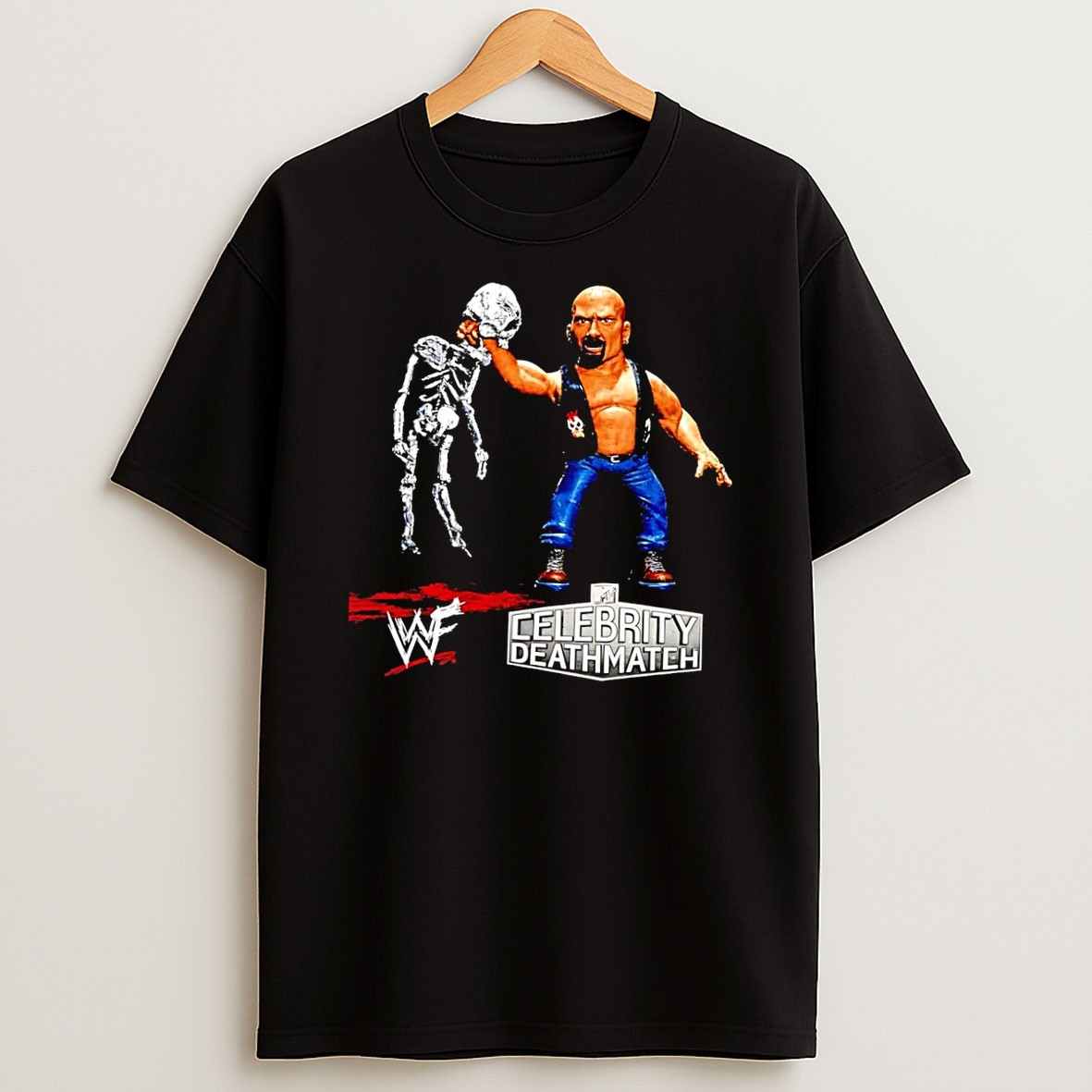 Original Stone Cold Steve Austin Holding Skeleton Wwf Celebrity Deathmatch Black T Shirt
