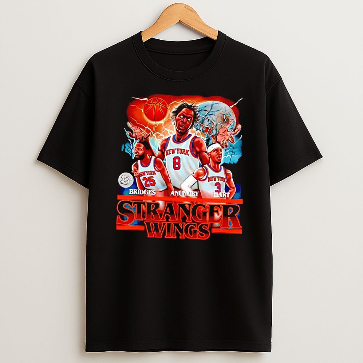 Original Stranger Wings Bridges Anunoby Hart New York Knicks Black T Shirt