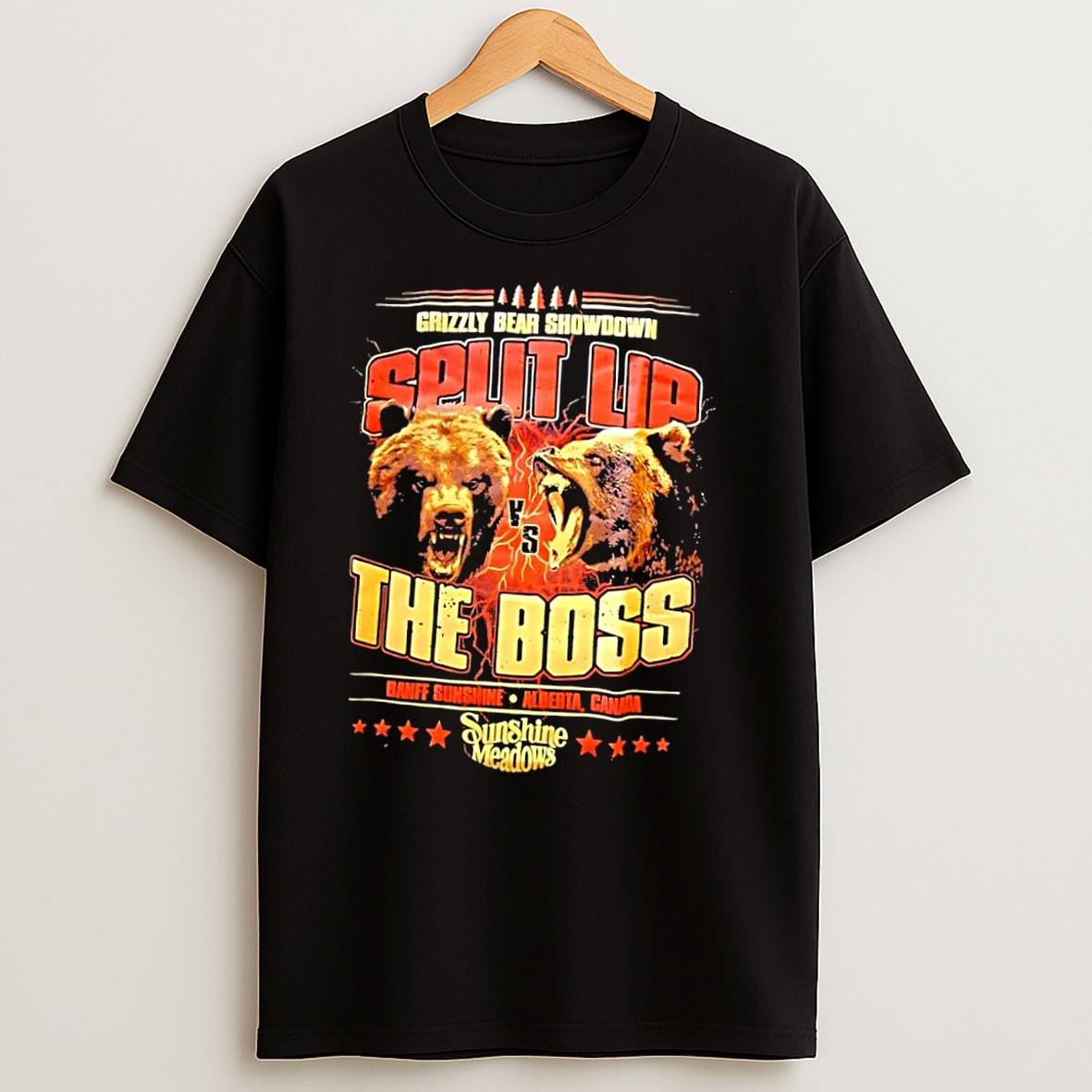 Original Sunshine Meadows Banff Sunshine Alberta Canada Grizzly Bear Showdown Split Up The Boss Black T Shirt
