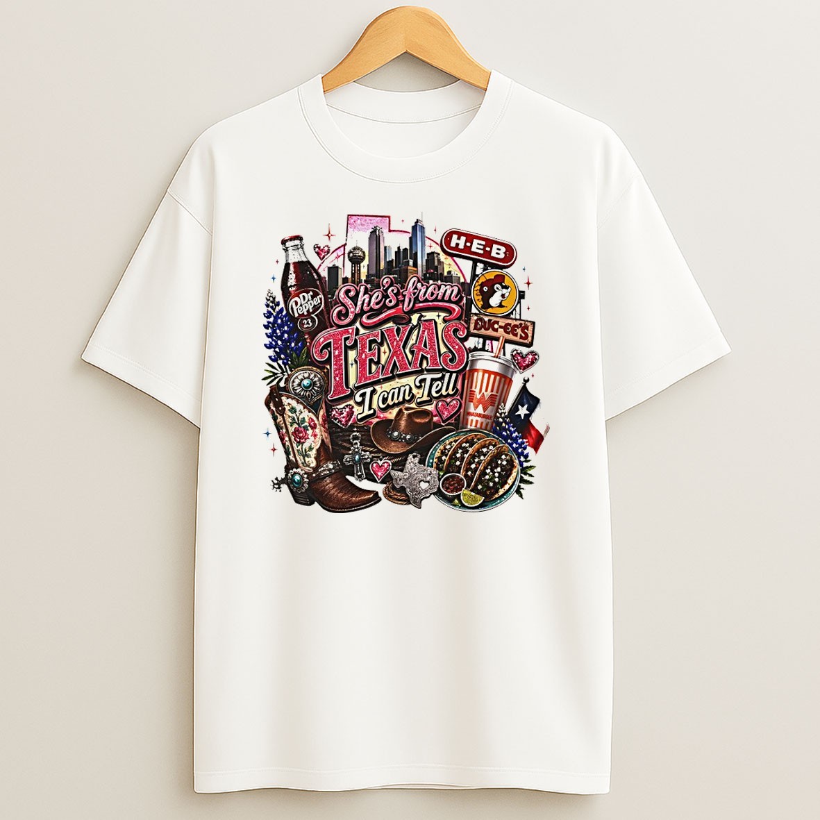Original Texas Dr Pepper Whataburger Buc Ee S H E B Shes From Texas I Can Tell Text T Shirt