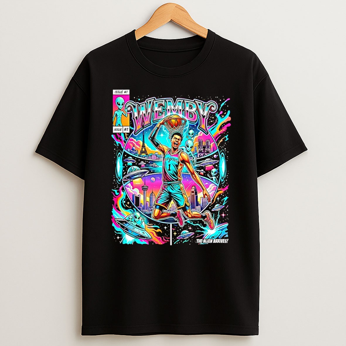 Original The Alien Arrives Wemby San Antonio Spurs Basketball Vintage T Shirt