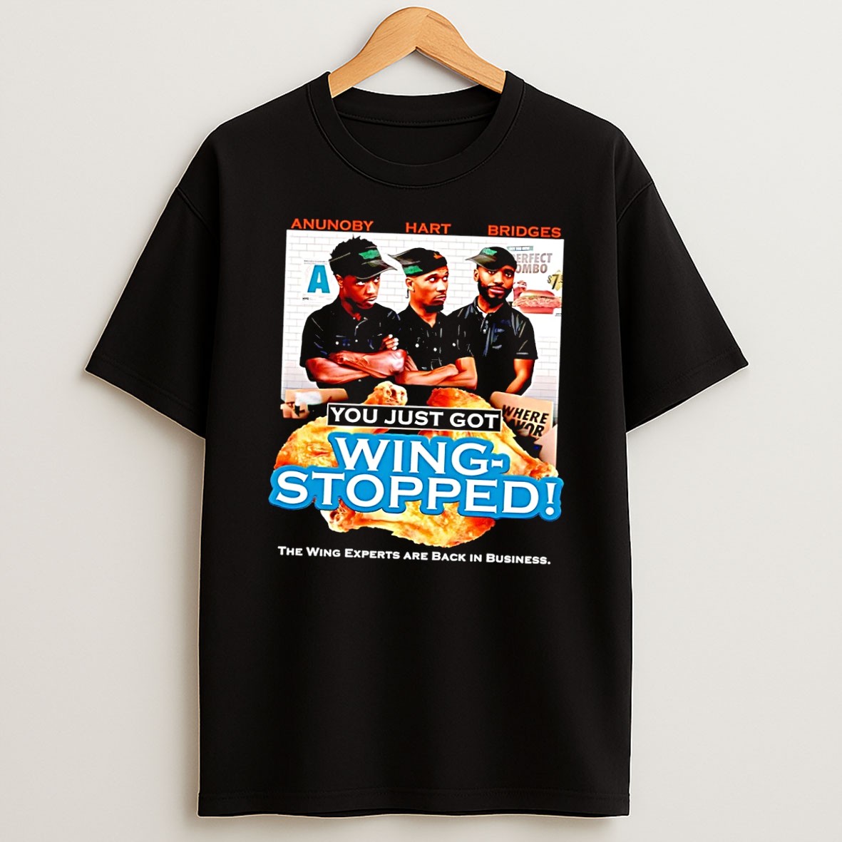 Original The Wing Experts Are Back In Business You Just Got Wing Stopped Anunoby Hart Bridges New York Knicks Black T Shirt