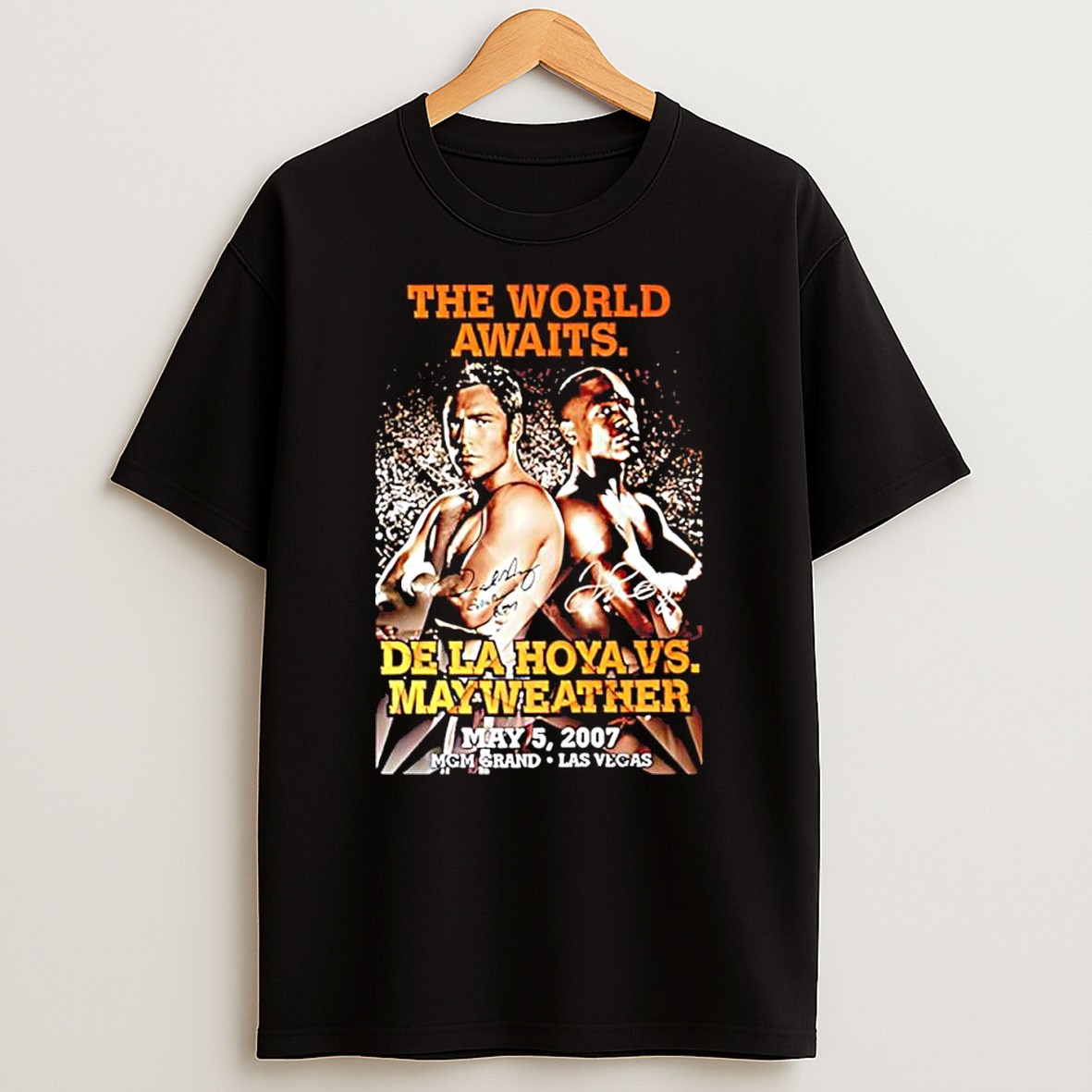 Original The World Awaits De La Hoya Vs Floyd Mayweather 2007 Mgm Grand Las Vegas Boxing T Shirt